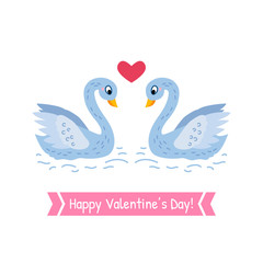 Valentine's day greeting card with a couple swans