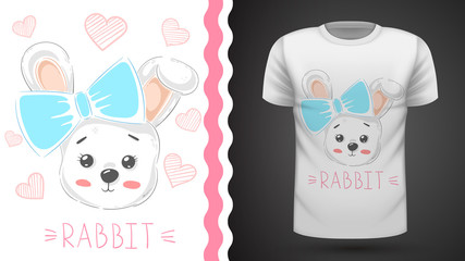 Cute rabbit with heart - idea for print t-shirt