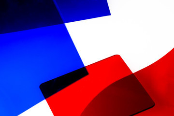 red and blue color blocks over white, abstract background