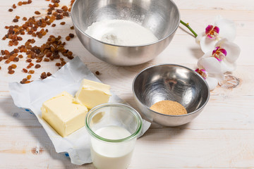 Ingredients for Dough. The process of making dough for Easter