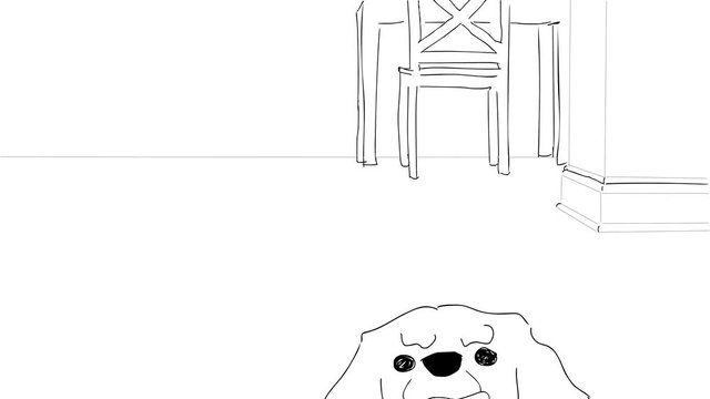 Hand drawn animation. Cute puppy runs toward the camera and gets a treat. Cavalier King Charles Spaniel breed.