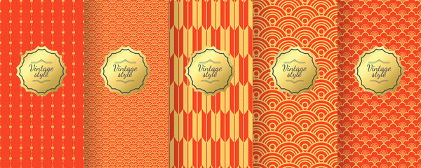Chinese vector seamless patterns. Premium vintage backgrounds.