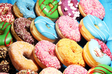 donuts in different glazes with chocolate