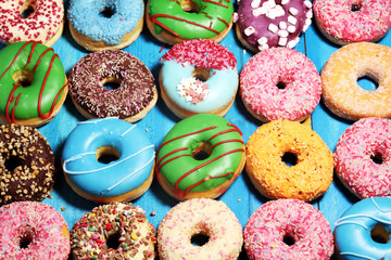 donuts in different glazes with chocolate