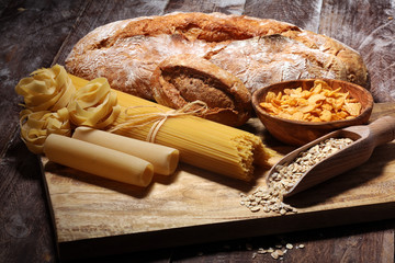 whole grain products with complex carbohydrates on table