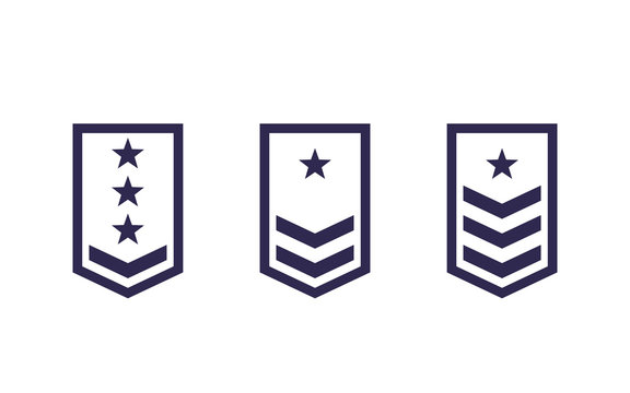 Military rank, army epaulettes vector set