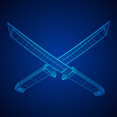 Blade tactical combat hunting survival bowie knife. Model wireframe low poly mesh vector illustration