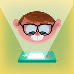 Gamer with Retro Console, Gaming, Video Game, Gaming Setup, Gaming, Boy with Glasses