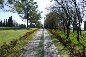 panorama of grassy lawn in Sigurtà garden park in the village of Valeggio on Mincio river