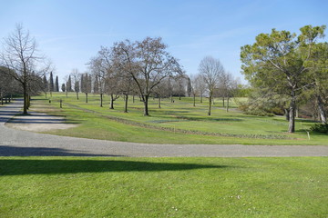 panorama of grassy lawn in Sigurtà garden park in the village of Valeggio on Mincio river