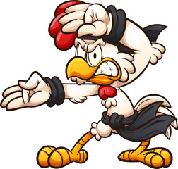 Cartoon chicken striking a karate pose clip art. Vector illustration with simple gradients. All in a single layer. © Memoangeles