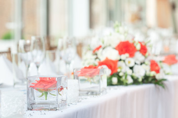 Wedding reception tables set for wedding breakfast