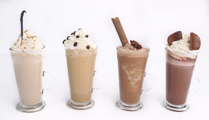 Iced cofee with whipped cream isolated on white background