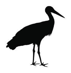 Stork vector silhouette illustration isolated on white background. Visitant, bird migration symbol.