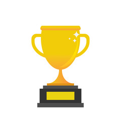 Trophy cup. Cup gold colored. Trophy in flat style. Isolated background. Vector illustration