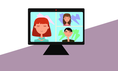 three people talking on video on a computer