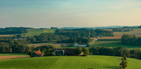 Farms on hills in rural Austria