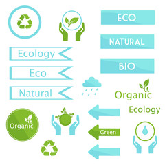 Many elements, ecology design emblems, organics, nameplates, badges.