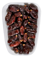dried dates,plastic tray of dried dates isolated on white background