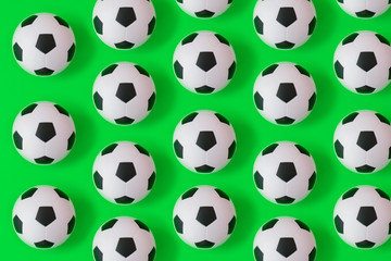Many black and white soccer balls background. Football balls in a water - Powered by Adobe