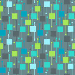 Simple geometric multicolor squares and lines on light background. Cold abstract vector seamless patterns for textile, prints, wallpaper etc.