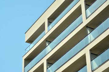 Modern european complex of apartment buildings. Fragment of a modern residential apartment building.