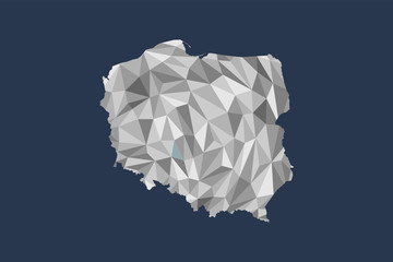 Low poly Poland map vector of white color geometric shapes or triangles on black background illustration 