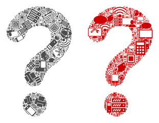 Question mosaic icons organized for bigdata illustrations. Vector question mosaics are composed from computer, calculator, connections, wi-fi, network icons into abstract illustration.