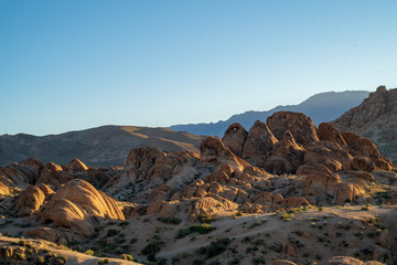 morning sunlight on rock formations in the Alabama Hills, Eastern Sierra Nevada mountains, Lone Pine, California, USA