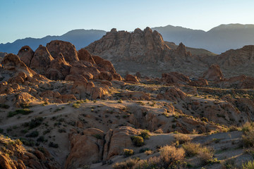 morning sunlight on rock formations in the Alabama Hills, Eastern Sierra Nevada mountains, Lone Pine, California, USA