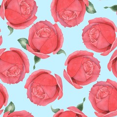 Seamless pattern of red roses. Watercolor illustration. Hand-drawing.6