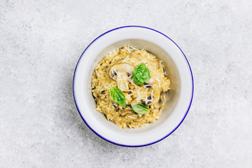 Italian risotto with mushrooms, parmesan cheeseand white wine.