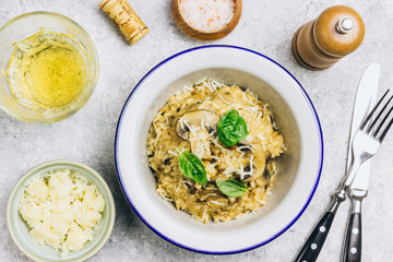 Italian risotto with mushrooms, parmesan cheeseand white wine.