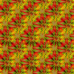 Fototapeta premium Abstract seamless complex mosaic pattern in red, green and yellow tones.