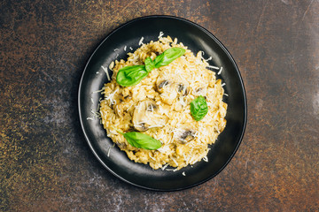 Italian risotto with mushrooms, parmesan cheeseand white wine.