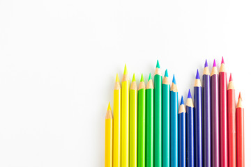 Colored pencils with white background sorted by color palettes