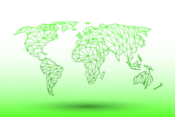 World map vector of green color geometric connected lines using triangles on light background illustration meaning strong network