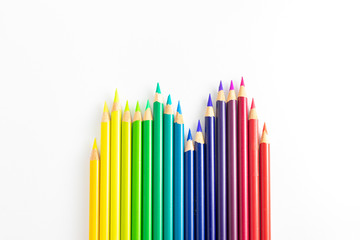 Colored pencils with white background sorted by color palettes