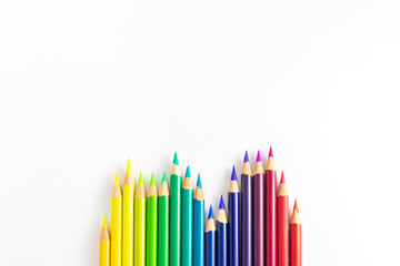 Colored pencils with white background sorted by color palettes