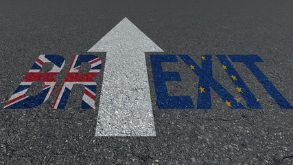 Brexit word on the asphalt road