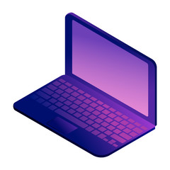 Open working laptop with screen on. Isometric