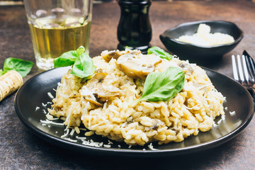 Italian risotto with mushrooms, parmesan cheeseand white wine.