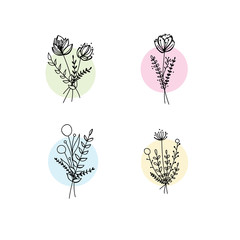 Hand Drawn Delicate Flowers Bouquet. Vector Floral Illustration