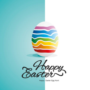 Happy Easter colorful egg modern sea green background greeting card