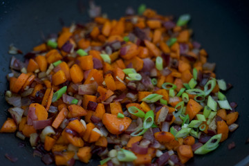 vegetables in a wok close up