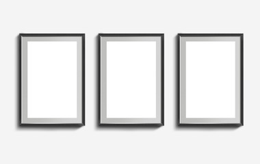 3 black photo frame isolated on white