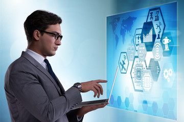 Businessman in futuristic stock trading concept