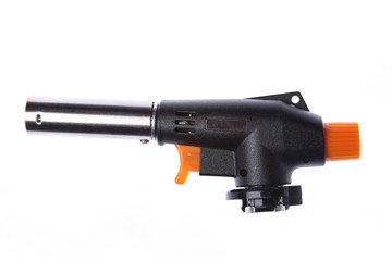 Manual gas torch burner, flame gun blow torch for camping, soldering or repair isolated on white background.