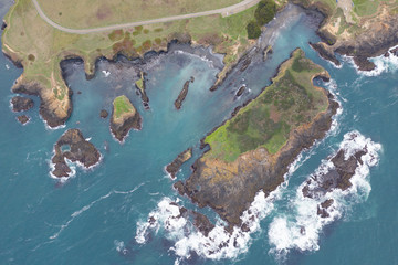 Aerial View of Pacific Ocean and Mendocino Coastline in California.