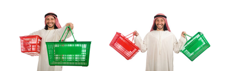 Arab man doing shopping isolated on white